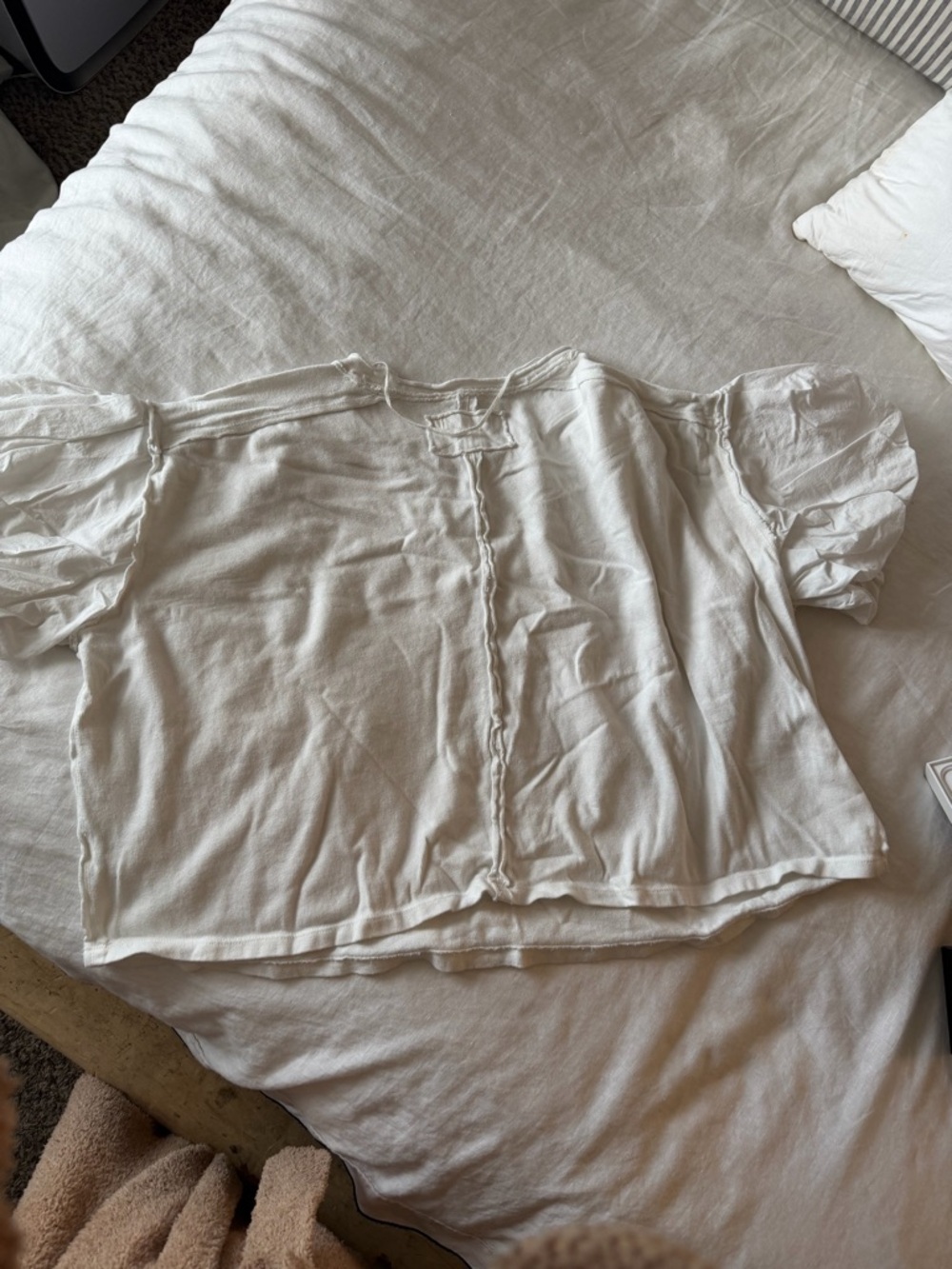 Free People White Short Sleeve Puff Tee szM - Picture 4 of 10